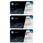 HP 504A Cyan, Magenta, Yellow Toner Cartridges Combo, Pack Of 3, CE251A,CE252A,CE253A