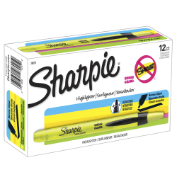 Sharpie Accent Retractable Highlighters, Fluorescent Yellow, Pack Of 12