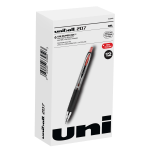 uni-ball 207 Retractable Fraud Prevention Gel Pens, Medium Point, 0.7 mm, Black Barrels, Red Ink, Pack Of 12