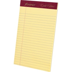 TOPS Gold Fibre Premium Jr. Legal Writing Pads - 50 Sheets - Watermark - Stapled/Glued - 0.28in Ruled - 20 lb Basis Weight - 5in x 8in - Yellow Paper - Bleed-free, Chipboard Backing, Micro Perforated - 4 / Pack