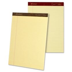 TOPS Gold Fibre Premium Rule Writing Pads - Letter - 50 Sheets - Watermark - Stapled/Glued - 0.34in Ruled - 20 lb Basis Weight - 8 1/2in x 11in - Yellow Paper - Micro Perforated, Bleed-free, Chipboard Backing - 4 / Pack