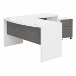 Bush Business Furniture Echo 60inW L-Shaped Bow-Front Corner Desk With Mobile File Cabinet, Pure White/Modern Gray, Standard Delivery