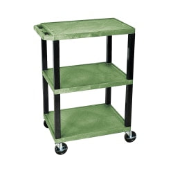 H. Wilson 3-Shelf Plastic Specialty Utility Cart, 34inH x 24inW x 18inD, Green Shelves/Black Legs