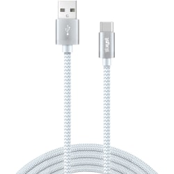 XYST Charge and Sync USB to USB-C Braided Cable, 10 Ft. (White) - 10 ft USB/USB-C Data Transfer Cable - First End: 1 x USB 2.0 Type C- Male - Second End: 1 x USB Type A - Male - White