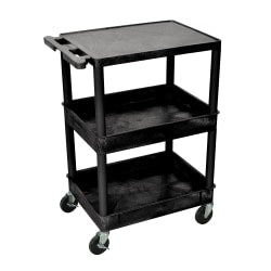 H. Wilson 3-Shelf Plastic Specialty Utility Cart, 34inH x 24inW x 18inD, Black Shelves/Black Legs