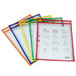 C-Line Reusable Dry-Erase Pockets, 9in x 12in, Assorted Colors, Pack Of 5 Pockets