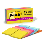 Post-it Super Sticky Notes, 3 in x 3 in, 12 Pads, 90 Sheets/Pad, 2x the Sticking Power, Summer Joy Collection