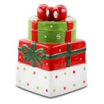 Gibson Home Christmas Estate Gift Box Holiday Cookie Jar, 7-5/16inH x 4-5/8inW x 4-1/2inD, Multicolor