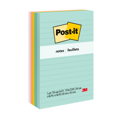 Post-it Notes, 4 in x 6 in, 5 Pads, 100 Sheets/Pad, Clean Removal, Beachside Cafe Collection, Lined