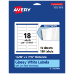 Avery Glossy Permanent Labels With Sure Feed, 94218-WGP10, Rectangle, 15/16in x 3-7/16in, White, Pack Of 180