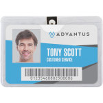 Advantus Horizontal Badge Holder with Clip - 4in x 3in - Vinyl - 50 / Pack - Clear