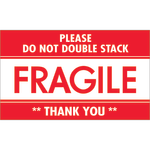 Tape Logic Preprinted Shipping Labels, DL2159, Fragile - Do Not Double Stack, Rectangle, 3in x 5in, Red/White, Roll Of 500