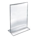 Azar Displays Double-Foot 2-Sided Acrylic Vertical Sign Holders, 11in x 14in, Clear, Pack Of 10 Holders