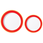 Amscan Round Hot-Stamped Plastic Bordered Plates, Apple Red, Pack Of 20 Plates