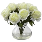 Nearly Natural Rose 11inH Plastic Floral Arrangement With Vase, 11inH x 11inW x 11inD, White