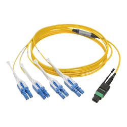 Tripp Lite MTP/MPO (APC) to 8xLC (UPC) Singlemode Breakout Patch Cable, 40/100 GbE, QSFP+ 40GBASE-PLR4, Plenum, Yellow, 3 m (10 ft.) - Patch cable - MTP/MPO single-mode (F) to LC/UPC single-mode (M) - yellow