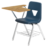 Lorell Classroom Student Combo Desk, Tablet-Arm, Navy/Medium Oak