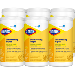 Clorox Disinfecting Wipes, 7in x 8in, Lemon Scent, 75 Wipes Per Tub, Box Of 6 Tubs