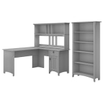 Bush Furniture Salinas 60inW L Shaped Desk with Hutch and 5 Shelf Bookcase, Cape Cod Gray, Standard Delivery