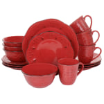 Elama Rustic Birch 16-Piece Stoneware Dinnerware Set, Red