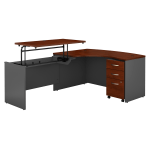 Bush Business Furniture Components 60inW Left Hand 3 Position Sit to Stand L Shaped Desk with Mobile File Cabinet, Hansen Cherry/Graphite Gray, Standard Delivery