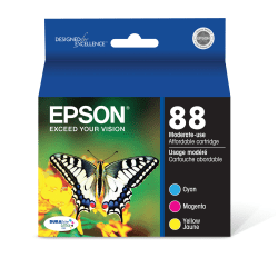 Epson 88 DuraBrite Ultra Cyan, Magenta, Yellow Ink Cartridges, Pack Of 3, T088520-S