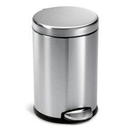 simplehuman Fingerprint-Proof Round Metal Mini Step Trash Can, 1.2 Gallons, 12-1/10inH x 7-3/5inW x 10inD, Silver