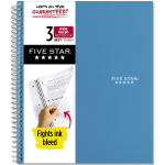 Five Star Wirebound Notebook, 8in x 10-1/2in, 3 Subject, Wide Ruled, 150 Sheets, Tidewater Blue