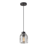 Adesso Bristol Pendant Lamp, 8inH x 6inW, Clear Shade/Black Base