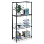 Safco Commercial Wire Steel Shelving Unit, 4 Shelves/4 Posts, Black