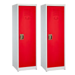 Alpine 1-Tier Steel Lockers, 48inH x 15inW x 15inD, Red, Set Of 2 Lockers