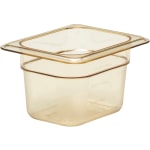 Cambro H-Pan High-Heat GN 1/8 Food Pans, 4inH x 5-1/8inW x 6-5/16inD, Amber, Pack Of 6 Pans