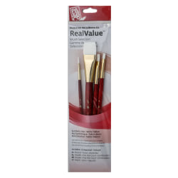 Princeton Real Value Series 9122 Red-Handle Brush Set, Assorted Sizes, Camel Hair, Red, Set Of 3