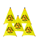 Alpine Industries Multilingual Pop-Up Wet Floor Signs, 32-7/8in x 3in, Yellow, Pack Of 5 Signs