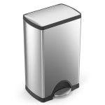 simplehuman Rectangular Metal Step Trash Can, 10 Gallons, 25-3/4inH x 15-12/16inH x 12-1/2inD, Brushed Stainless Steel