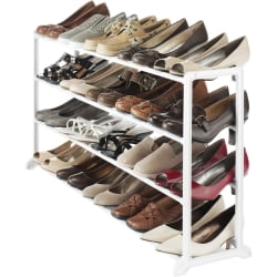 Whitmor White Resin 20 Pair Shoe Rack - 40 x Shoes - 18.8in Height x 35.8in Width x 9in Depth - Durable - White - Resin