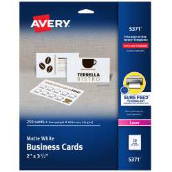 Avery Clean Edge Printable Square Cards With Sure Feed Technology & Rounded Corners, 2.5in x 2.5in, White, 180 Blank Cards For Laser Printers