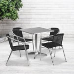 Flash Furniture Lila Square Aluminum Indoor-Outdoor Table With 4 Chairs, 27-1/2inH x 27-1/2inW x 27-1/2inD, Black, Set Of 5