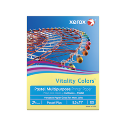 Xerox Vitality Colors Pastel Plus Color Multi-Use Printer & Copy Paper, Yellow, Letter (8.5in x 11in), 500 Sheets Per Ream, 24 Lb, 30% Recycled