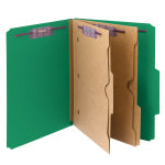 Smead Pressboard Classification Folders With SafeSHIELD Fasteners And 2 Pocket Dividers, Letter Size, 100% Recycled, Green, Box Of 10