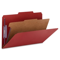 Smead Classification Folders, Presentation With SafeSHIELD Fasteners, 1 Divider, 2in Expansion, Legal Size, 50% Recycled, Bright Red, Box Of 10