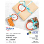 Avery Printable Textured Scallop Round Tags, 2 1/2in diameter, White, Pack of 90