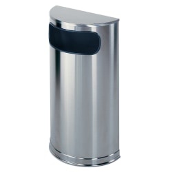 United Receptacle Side-Opening Half-Round Steel Trash Receptacle, 9 Gallons, 32inH x 18inW x 9inD, 30% Recycled, Stainless Steel