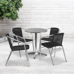 Flash Furniture Lila 5-Piece 23-1/2in Round Aluminum Indoor/Outdoor Table Set With Rattan Chairs, Black