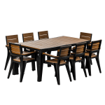 Inval Madeira 9-Piece Indoor And Outdoor 8-Seat Rectangular Table And 8 Arm Chair Set, 29inH x 35inW x 70inD, Black/Teak Brown