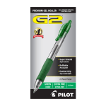 Pilot G-2 Retractable Gel Pens, Extra Fine Point, 0.5 mm, Clear Barrels, Green Ink, Pack Of 12