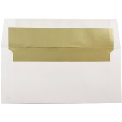 JAM Paper Foil-Lined Envelopes, 3 7/8in x 8 1/8in, Gummed Seal, White/Gold Lining, Pack Of 25