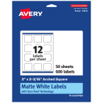 Avery Permanent Labels With Sure Feed, 94124-WMP50, Arched Square, 2in x 2-3/16in, White, Pack Of 600