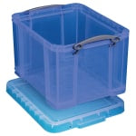 Really Useful Box Plastic Storage Container With Built-In Handles And Snap Lid, 32 Liters, 12in x 14in x 19in, Blue