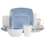 Gibson Elite Soho Lounge 16-Piece Stoneware Dinnerware Set, Light Blue